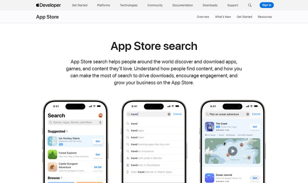 Apple DeveloperのApp Store検索公式ページ