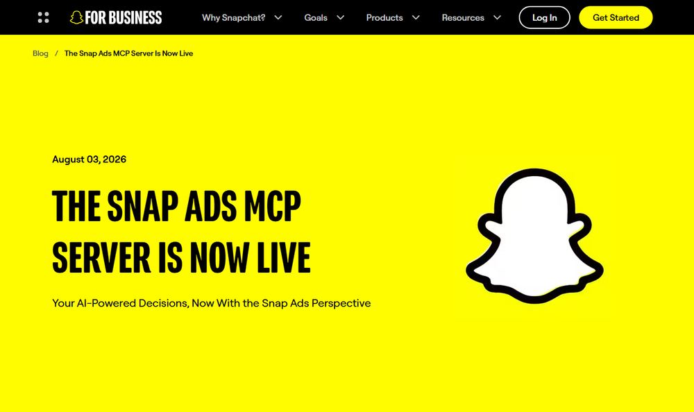 Snapchat for Business「The Snap Ads MCP Server Is Now Live」のファーストビュー