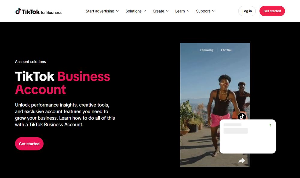 TikTok For BusinessのTikTok Business Account公式ページのファーストビュー